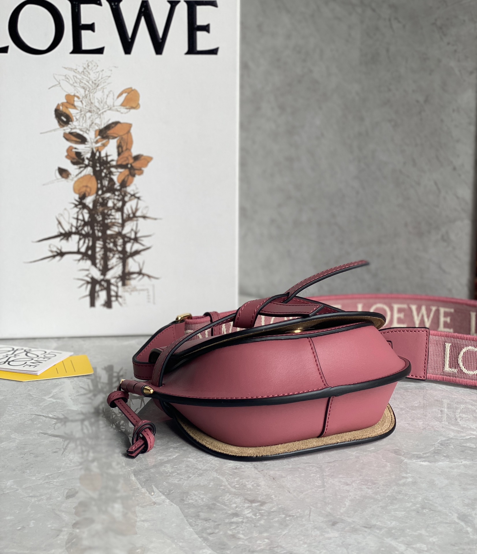 Loewe Mini Gate Dual Bag in Soft Calfskin and Jacquard Pink Purple